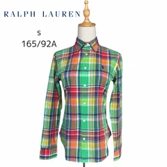 ポロラルフローレン マドラスチェックシャツ S 緑 長袖 コットン ポニー刺繍 Ralph Lauren SPORT