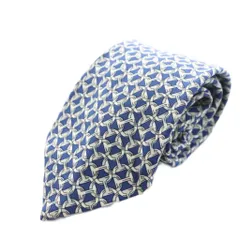 エルメス HERMES レギュラータイ ネクタイ 総柄 シルク 絹 青 ブルー 白 ホワイト /AN2 ■MA ■OH