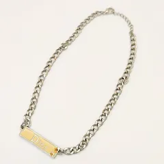【美品】Dior　ディオール　ロゴプレートチョーカーネックレス　イエロー　シルバー