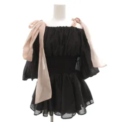 スナイデル SNIDEL 24SS ウエストシャーリングリボンブラウス カットソー オーガンジー F 五分袖 バルーンスリーブ 黒 ブラック SWFB241135 /GV