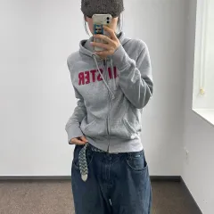 Hollister ホリスター 2-way サイド ロゴ グレー フードジップアップ