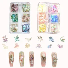 ジュエリーパーツ ネイルアート DIY レジン用 ジェルネイル ハンドメイド 薄型 フレークシェル シェル デコパーツ シェル 貝殻 天然 (2ケース) 12色セット 2ケース ネイルパーツ