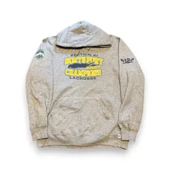 90s 00s Russell Athletic フーディ パーカー グレーパーカー CHAMPIONS 袖プリント バックプリント ナンバリング カレッジロゴ オーバーサイズ スケーター SK8 ストリートファッション 古着 vintage 90年代