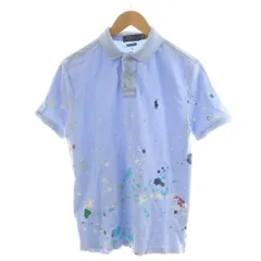 ポロ ラルフローレン POLO RALPH LAUREN ポロシャツ 半袖 ロゴ刺繍 ダメージ加工 ペイント加工 S 水色 ライトブルー /AN29