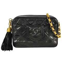 シャネル CHANEL ココマーク マトラッセ ビジューチェーン ショルダーバッグ ラムスキン ブラック ゴールド金具 フリンジ タッセル【中古】