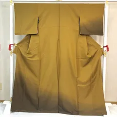 ［きものキレイ]　訪問着（袷)　金茶色　ぼかし　絹　身丈165.5㎝　裄丈67.5㎝　リユース　secondhand　HT049