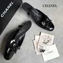 美品 CHANEL シャネル リボンパンプス ミュール ココマーク レザー スエード ブラック 黒 シルバー金具 37 24cm L54