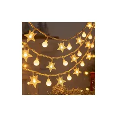 LEDイルミネーションライト フェアリーライト クリスマス ライト led ツリー 電飾3M 20個 フェアリー電飾led 防滴防塵 屋内屋外両用 キャンプ 吊り下げ テント 誕生日 結婚式 新年 祝日 庭対応 雰囲気灯（暖色 星+ホワイトボール）