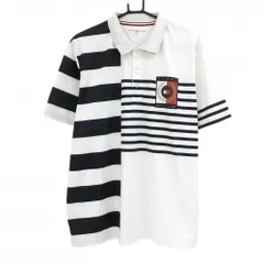 【美品】トミーヒルフィガー 半袖ポロシャツ 白×ネイビー 一部ボーダー  メンズ XL ゴルフウェア Tommy Hilfiger Golf