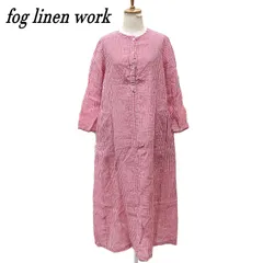 fog linen work フォグリネンワーク ギンガムチェックワンピース リネン ピンク×ホワイト