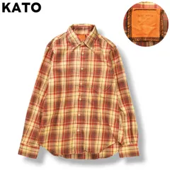 【暖色】 カトー KATO 長袖 ボタンダウン コットン シャツ ラウンドヘム シングルポケット M チェック柄 ブラウン x ベージュ x レッド アメリカン カジュアル ウェア メンズのサムネイル