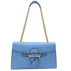 【中古】GUCCI グッチ ショルダーバッグ 449635 チェーンショルダーバッグ エミリー GG シマレザー GG型押しレザー ブルー系 青 SV金具 レディース バッグ A2601057【無料ギフトラッピング承ります】