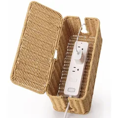 【新品】 ZhiYo 手作りケーブル管理ボックス 模造ラタン織り 1パック 籐製コード管理ボックス デスクに電源タップを隠すケーブルボックス L32*W13.5*H14cm ブラウン 1