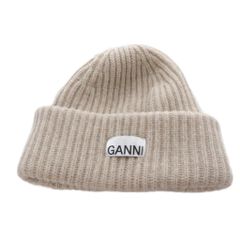 【roki様】GANNI ベージュ リブ編みニット帽 GANNI: ベージュ オーバーサイズ ウール リブニットビーニー | SSENSE 日本