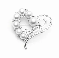 ブローチ おしゃれ コサージュ 結婚式 フォーマル お洒落 パール ピンブローチ 可愛い かわいい 金 銀 卒業式 スーツ 母 入学式 入園式 卒園式 親族 レディース 御洒落 (ハート, シルバー) [シルバー] [ハート]