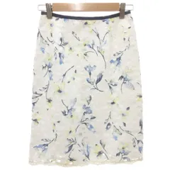 アプワイザーリッシェ Apuweiser-riche 美品 タイトスカート 花柄 ひざ丈 0 白 ホワイト 青 ブルー /AX ■GY06