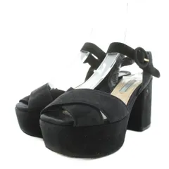 プラダ PRADA サンダル 厚底 ストラップ スエード 35.5 黒 ブラック /AN12