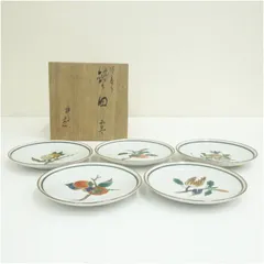 九谷焼　宮崎光星造　絵変わり銘々皿5客（保護箱）  茶器 菓子器 おしゃれ 和菓子 干菓子 主菓子 茶道 茶道具 お茶 小皿 骨董 茶会 抹茶 プレート