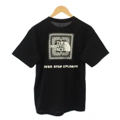 ザノースフェイス THE NORTH FACE ショートスリーブバンダナスクエアロゴティー Tシャツ 半袖 クルーネック ストレッチ プリント バイカラー S 黒 ブラック 白 ホワイト NT32446 /BB