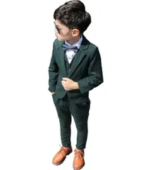 【在庫セール】[RongFa] 男の子スーツ グリーン カジュアルスーツ 子どもスーツ 4点セット 入学式 卒業式 紳士服 発表会 演奏会 90 100 110 120 130 140cm