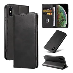 【数量限定】QUEASON【iPhone X/XS 通用手帳ケース】マグネット式 iphone xs 用 ケース スタンド機能 iphone x 用 スマホケース カード収納 iphonexs 用 カバー 耐衝撃 落下防止 防塵（ブラック）