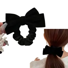 ヘアアクセサリー ベロア リボン ヘアアクセ バレッタ 髪飾り ヘアクリップ ロングリボン ヘアピン クリップ かわいい おしゃれ ヘアゴム ビッグリボン 大きめ ベルベット シュシュ 可愛い (ブラック, シュシュ小) [ブラック] [シュシュ小]