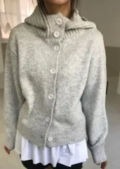 ハイネック フード付きニットカーディガン 一回着用
