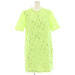 ダイアンフォンファステンバーグ DIANE von FURSTENBERG ワンピース ひざ丈 花柄 総レース 絹 シルク混 ウール混 半袖 12 黄緑 イエローグリーン /HN