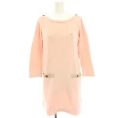 バーバリーブルーレーベル BURBERRY BLUE LABEL ニットワンピース 38 ピンク 八分袖 ボートネック ロゴ刺繍 ひざ丈 /HN