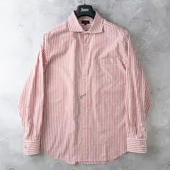 美品 Paul Smith COLLECTION ポールスミス ポケット付き ワイドカラー 長袖 ドレス シャツ メンズ XL レッド ホワイト ストライプ 日本製