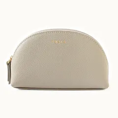 MNA26059 美品 FURLA フルラ ポーチ レザー ラウンドファスナー ミニサイズ グレージュ 小物入れ