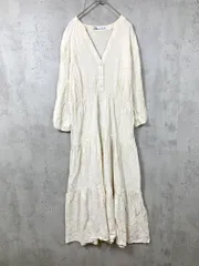 ZARA ザラ 8741/029/711 エンブロイダリー リネンブレンド ワンピース sizeL/ベージュ  ■■レディース