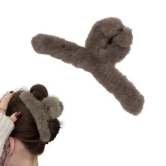 バレッタ ファー レディース ヘアアクセサリー 大きめ ヘアクリップ 髪留め 冬 可愛い ふわふわ おしゃれ ヘアアレンジ 韓国風 デート しっかりとまる かわいい バンスクリップ まとめ髪 髪飾り (チャコールグレー) [チャコールグレー]