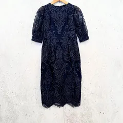 PREFERIR プレフェリール ワンピース レース 刺繍 ロング パーティー ドレス ネイビー Sサイズ 〇□☆