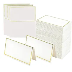 【人気商品】席札 座席札 座席カード 50枚入り 会議用の名前付きテント 席装飾お祝い 誕生日カード 宴会席カード 席札用紙 ゴールドトーン ホワイト