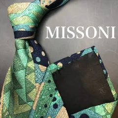 【極美品】MISSONI ネクタイ 総柄 幾何学模様 グリーン ネイビー