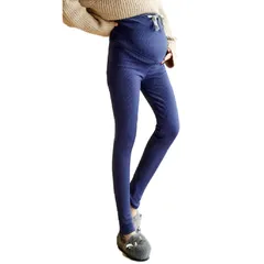 マタニティ レギンス リブ スパッツ タイツ パンツ ストレッチ ウエスト調整 大きいサイズ 妊婦 レディース 伸びる 部屋着 ネイビー M 0