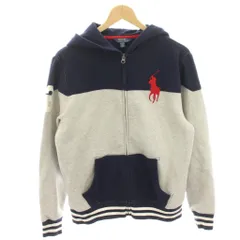 ポロ ラルフローレン POLO RALPH LAUREN 子供服 パーカー スウェット L 14-16 紺 ネイビー グレー 長袖 ビッグポニー 切替デザイン ジップアップ /HN