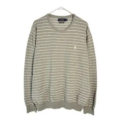 Polo by Ralph Lauren ポロ ラルフローレン コットンニットセーター ボーダー グレー(メンズ M)中古 古着 X4392