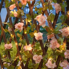 siawadeky バラ ストリングライト 造花 LEDライト 20電球 防水 電池式 薔薇 イルミネーションライト 雰囲気作り バレンタインデー 結婚式 披露宴 プロポーズ 告白 記念日 新年 祭り パーティー 飾りライト 屋内 屋外 装飾 2M 1