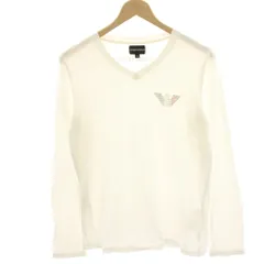 エンポリオアルマーニ EMPORIO ARMANI Tシャツ カットソー M 白 ホワイト Vネック ロゴストーン 長袖 /HN