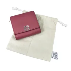 LOEWE ロエベ アナグラム トライフォールド ウォレット アナグラム 二つ折り財布 レザー ピンク【中古】 レディース