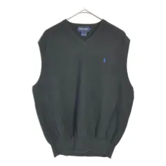 90年代 POLO GOLF ポロゴルフ ラルフローレン Vネック コットンニットベスト ブラック(メンズ XL)中古 古着 X4399