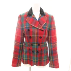 ラルフローレン RALPH LAUREN 美品 ジャケット ウール 9 赤 レッド チェック柄 ダブルブレスト 長袖 /SJ ■GY06