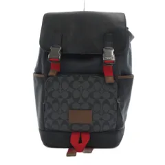 コーチ COACH シグネチャー フラップ バックパック リュックサック 牛革 紺 ネイビー 黒 ブラック C4139 /UO