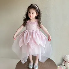 女児 花びら レースドレス プリンセス スカート ドレス 80-130cm 誕生日 七五三 記念撮影
