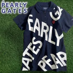 PEARLY GATES パーリーゲイツ ゴルフ 高吸水 ポップコーン編み ウェーブロゴ柄 総柄 半袖 ポロシャツ ゴルフウェア レディース 055-2260710 定価2万 ダークネイビー ホワイト  ▲023▼50401w05