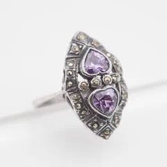 R185 アメジスト マーカサイト マルカジット リング ハート デザイン シルバー 指輪 ヴィンテージ 14号