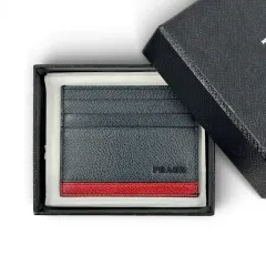 PRADA サフィアーノ レザー ネイビー x レッド カードケース 箱付き