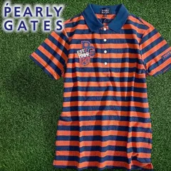 PEARLY GATES パーリーゲイツ ゴルフ 日本製 ドライタッチ 6口カノコ PGエンブレム ボーダー柄 半袖 ポロシャツ ゴルフウェア レディース 055-2260706 定価1.9万 ネイビー オレンジ  ▲022▼50401w12